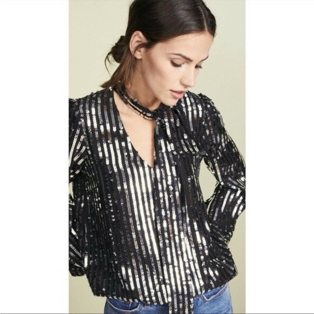 Sequin Striped Black and Silver Women's Top